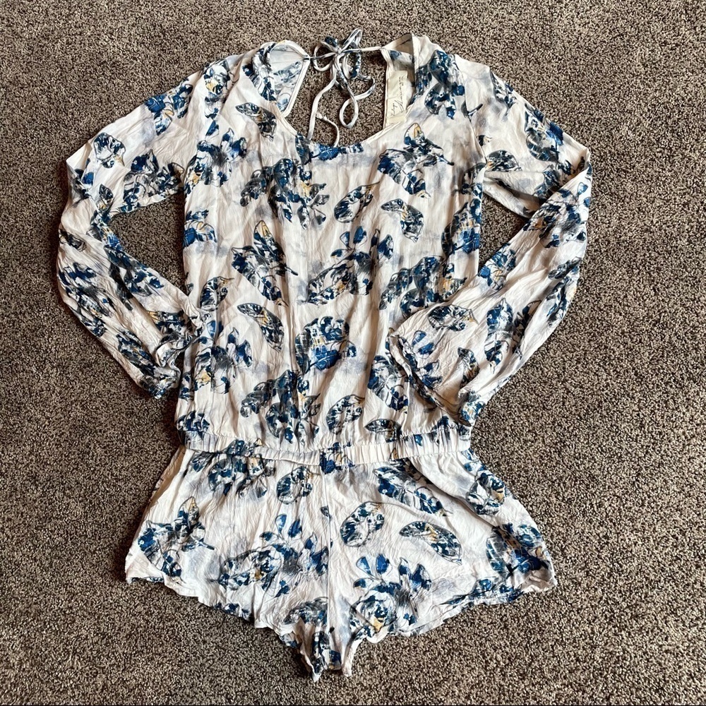 Vintage Havana Long Sleeve Feather Shorts Romper Small